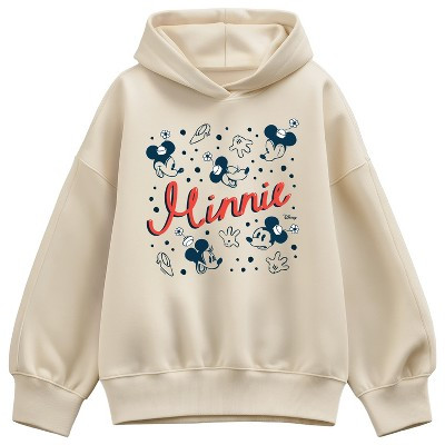 Women's Disney Minnie Speckle Oversized Fleece Hoodie Sweatshirt - Cream - Small | Target