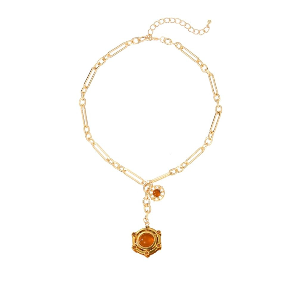 18K Gold-tone Plated Necklace for Women Chunky Agate Pendent Choker Dianty Sun Heart Necklace Uni... | Amazon (US)