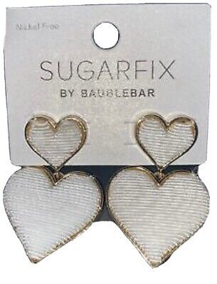 SugarFix By Baublebar Gold Tone & White Double Stacked Heart Drop Earrings NWT | eBay US
