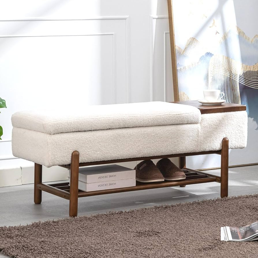 Beige Sherpa Bench for Bedroom End of Bed Upholstered Storage Ottoman Bench Modern Storage Bench ... | Amazon (US)