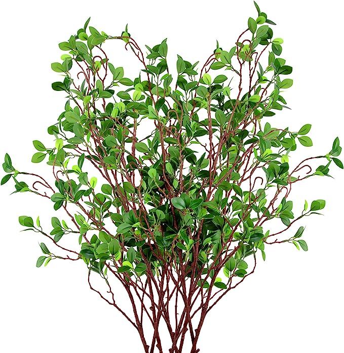 AUSTOR 8 Packs 45" Artificial Ficus Stems Faux Green Stems Ficus Branches Leaf Stem Fake Green Bu... | Amazon (US)