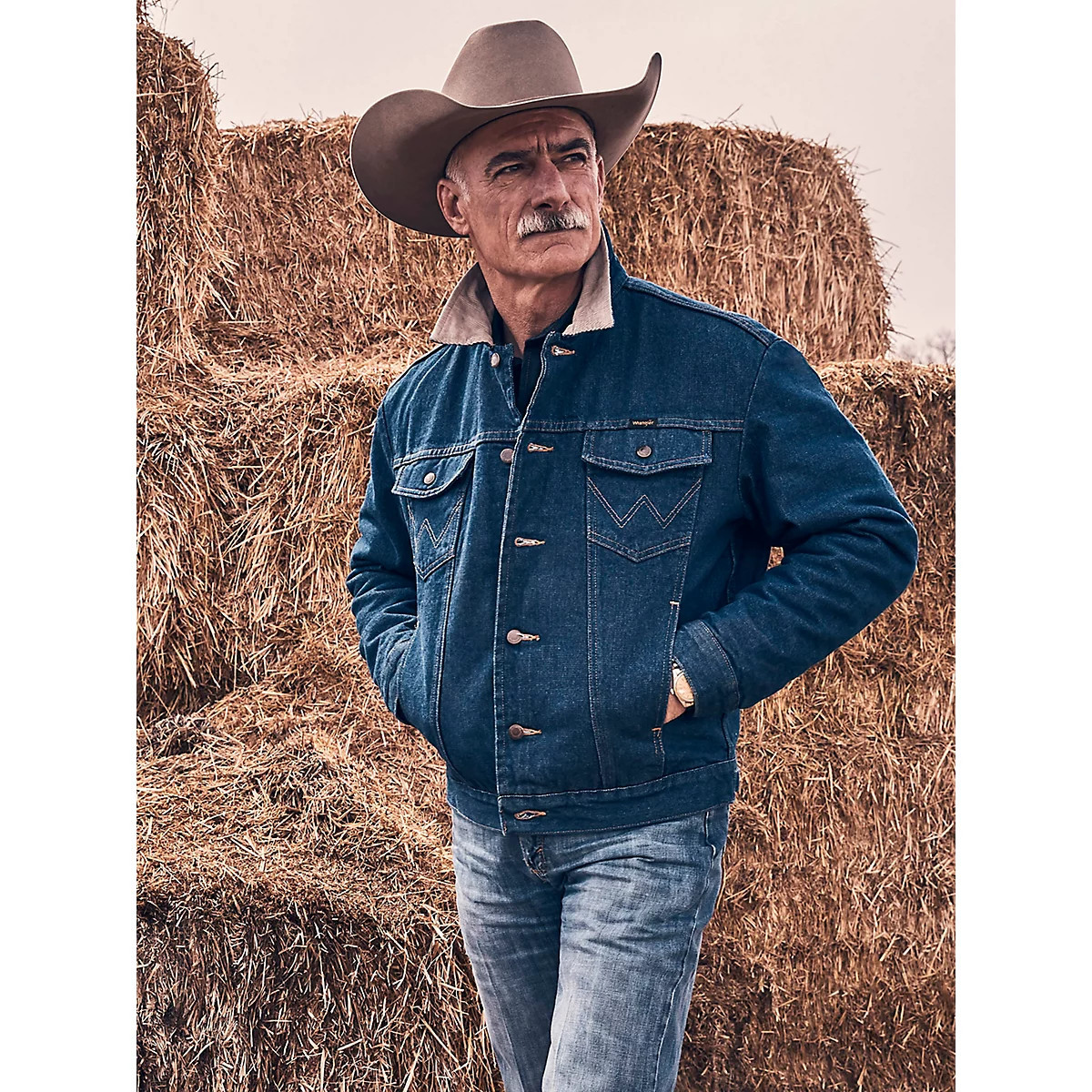 Men's Wrangler® Blanket Lined Corduroy Collar Denim Jacket in Prewashed | Wrangler