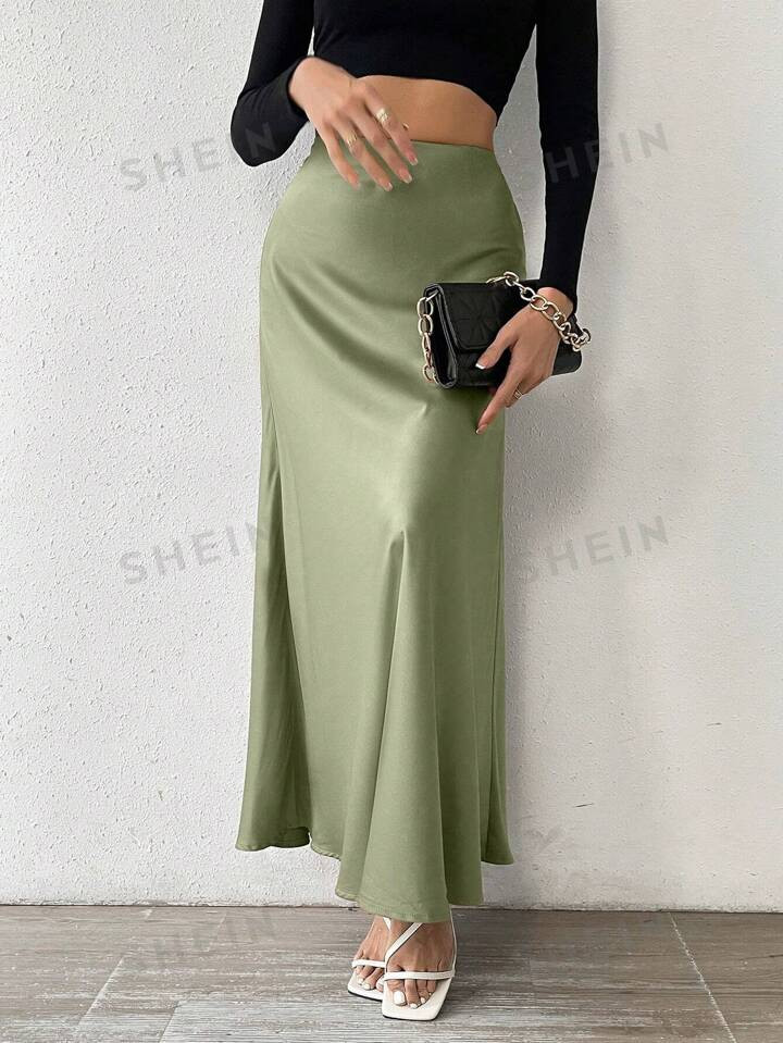 SHEIN Privé Women's Solid Color Umbrella Shape Midi Skirt | SHEIN