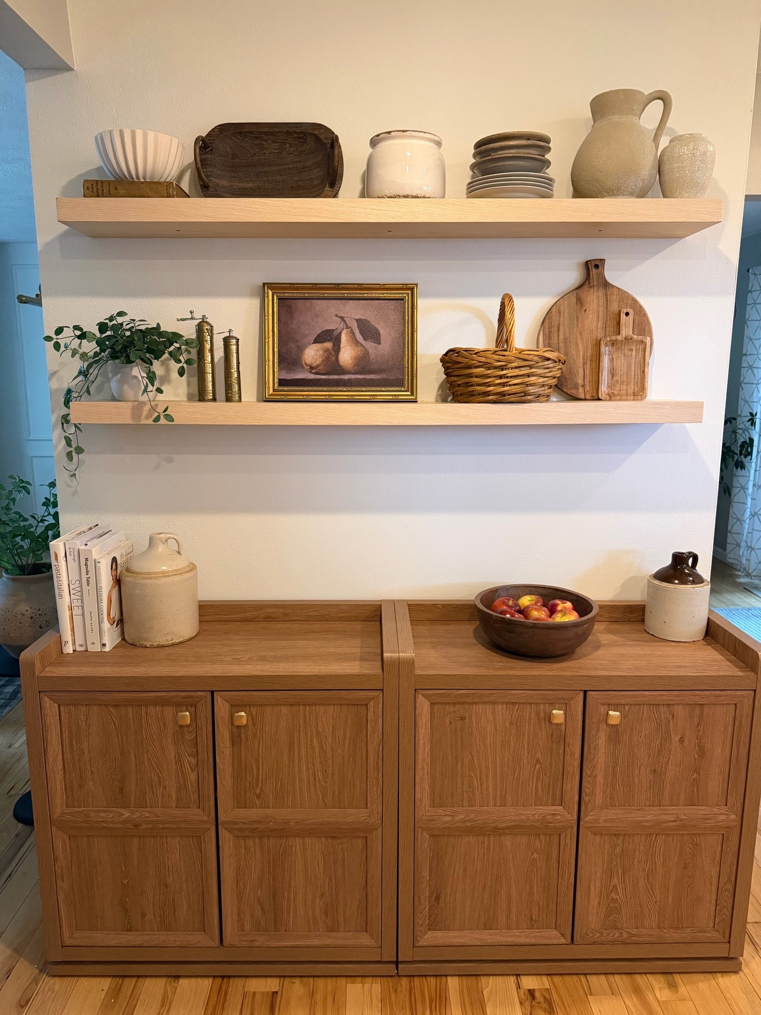 Just about everything is from Amazon, 
Including my floating shelves and this beautiful sideboard! The sideboard is on sale for under $165 right now! It is so gorgeous and great quality! ￼￼￼

The cutting boards and the vases on the top shelf are from Hobby lobby! ￼

#LTKHome #LTKSaleAlert
