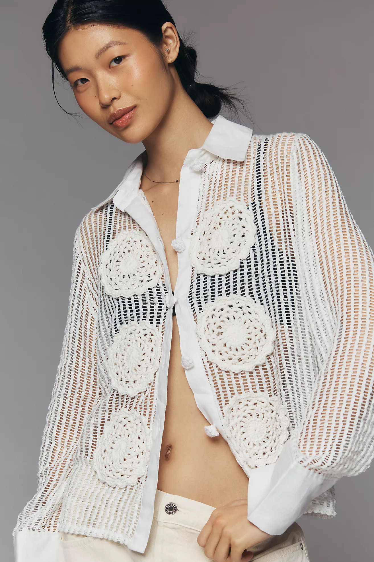 Mandinga Sweet Knit Sheer Appliqué Cardigan | Anthropologie (US)