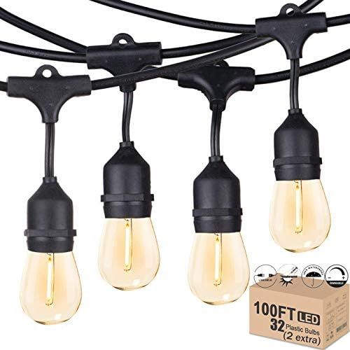 Outdoor String Lights LED 100FT Heavy-Duty Patio Lights String with 32 Dimmable Shatterproof Plastic | Amazon (US)