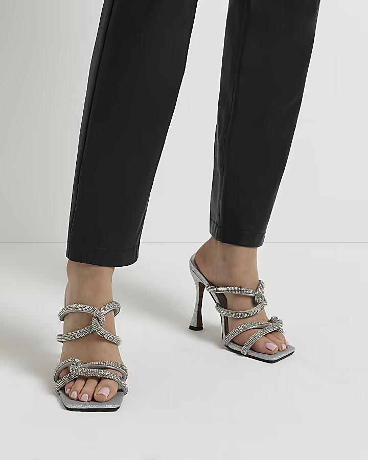 Silver strappy heeled mules | River Island (UK & IE)