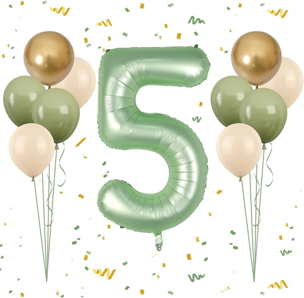 40 Inch Sage Green Number 5 Balloon, Olive Green 5th Birthday Balloons, Retro Sand White Avocado ... | Amazon (US)
