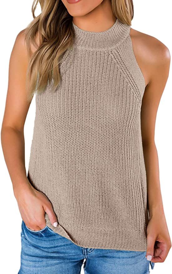 Apbondy Womens Loose Halter Tops Sleeveless Cami Shirts Summer Knit Tank Tops | Amazon (US)