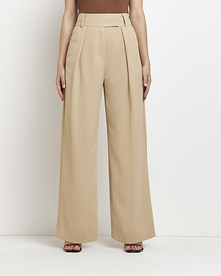 Beige wide leg trousers | River Island (US)