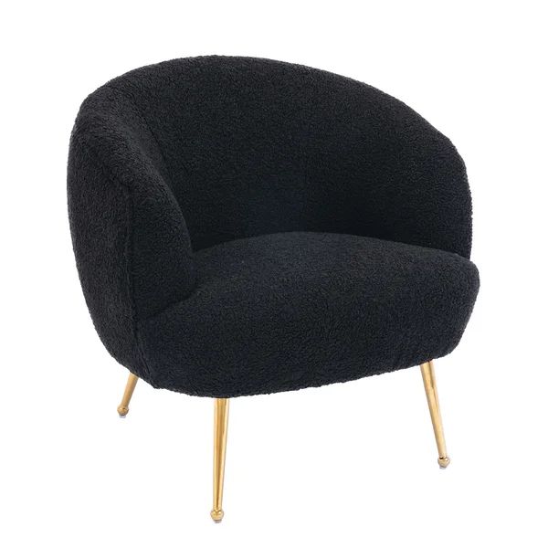 Modern Black Sherpa Fabric Accent Chair Living Room Chair Upholstered Barrel Chair With Golden Le... | Wayfair Professional