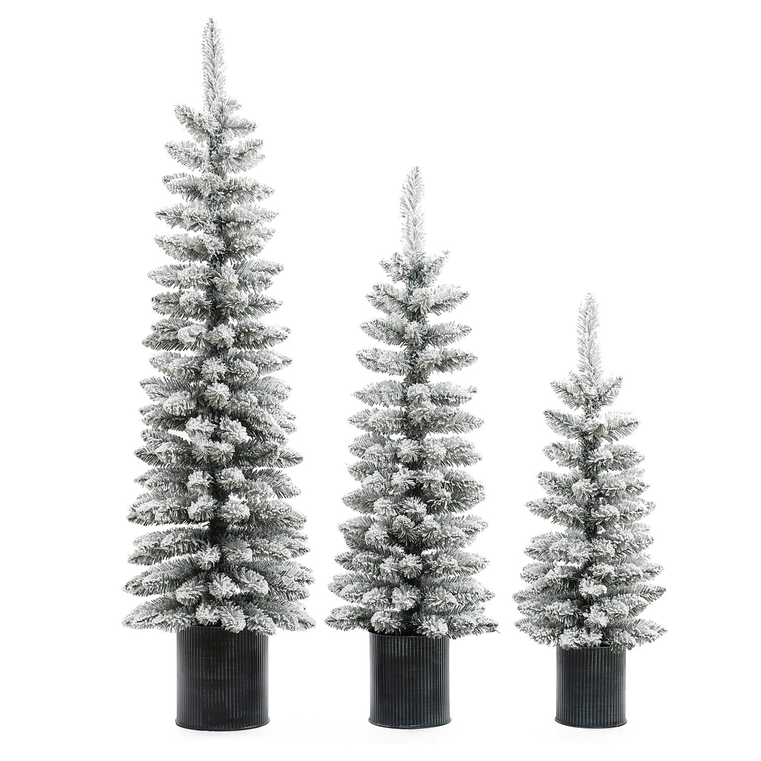 LuxenHome Set of 3 Snow-Flocked Christmas Trees with Metal Pots | Walmart (US)
