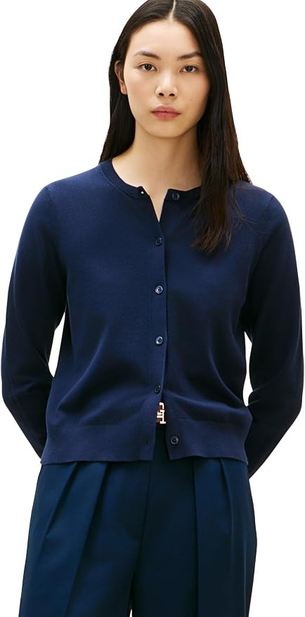 Tommy Hilfiger Women's Cotton Crew Neck Cardigan Sweater Lightweight Button Down Knit Cardigan | Amazon (US)