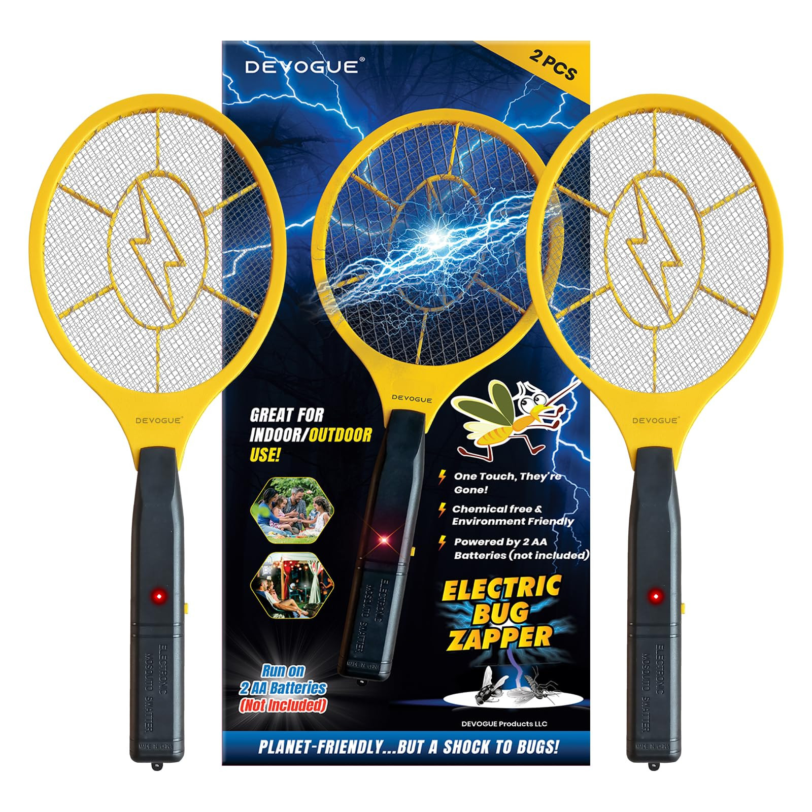 DEVOGUE® Pack of 2 Electric Fly Swatter Bug Zapper Battery Operated Flies Killer Indoor & Outdoo... | Amazon (US)