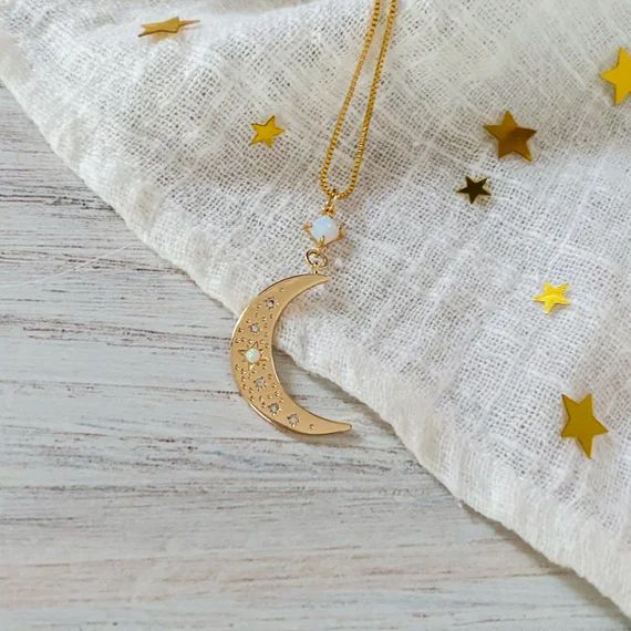 La Lune 18 Opal Necklace  Gold Filled Moon Crescent | Etsy | Etsy (US)
