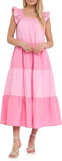 English Factory Women's Ruffle Detail Colorblock Midi Dress | Amazon (US)