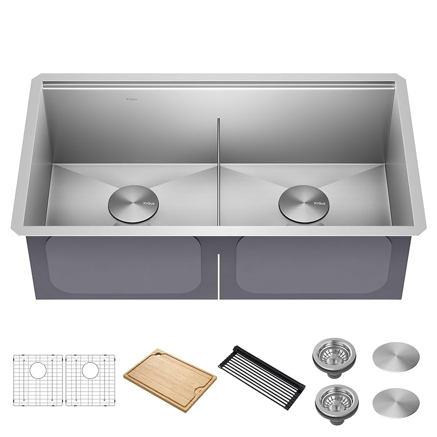 KRAUS Kore 33-Inch Undermount Workstation 16 Gauge Double Bowl Stainless Steel Kitchen Sink with ... | Amazon (US)