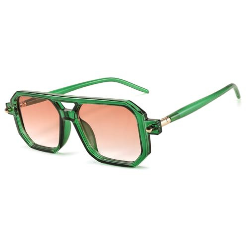 BUTABY Retro Square 70s Flat Aviator Sunglasses Women Men Vintage Trendy Plastic Frame Sun Glasses UV400 Protection Green Pink | Amazon (US)