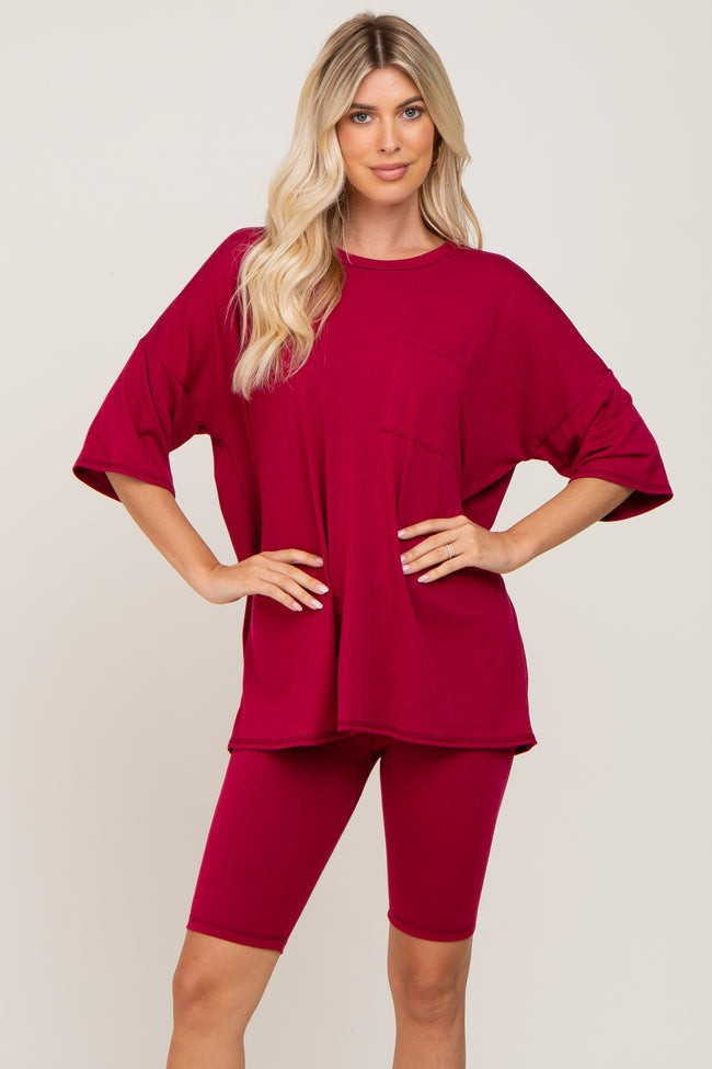 Burgundy Biker Short Sleep Set | PinkBlush Maternity