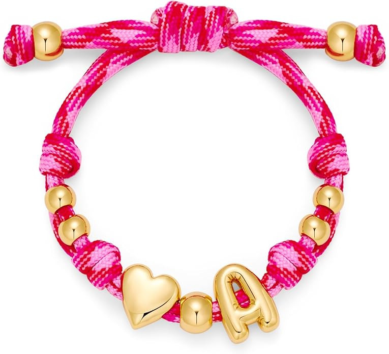 WOWORAMA Pink Knotty Initial Bracelets for Women Cute Pink Rope Bracelet Personalized Chunky Bubb... | Amazon (US)