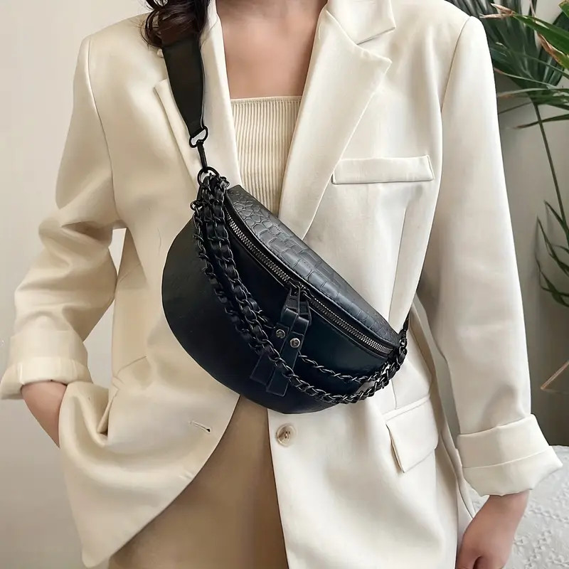 Trendy Crocodile Pattern Chest Bag Chain Decor Crossbody - Temu | Temu Affiliate Program