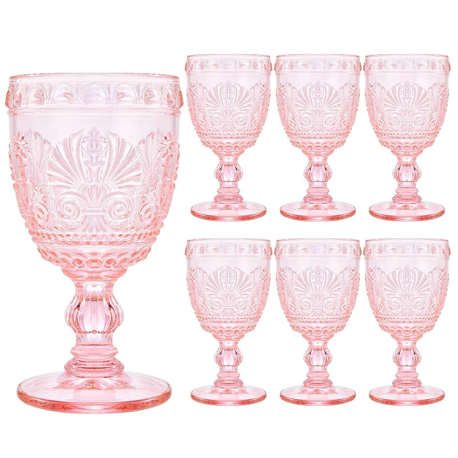 6 Pcs Pink Wine Glasses,Goblet Glasses,Vintage Glassware, Made of Sturdy and Durable Glass Can be... | Amazon (US)