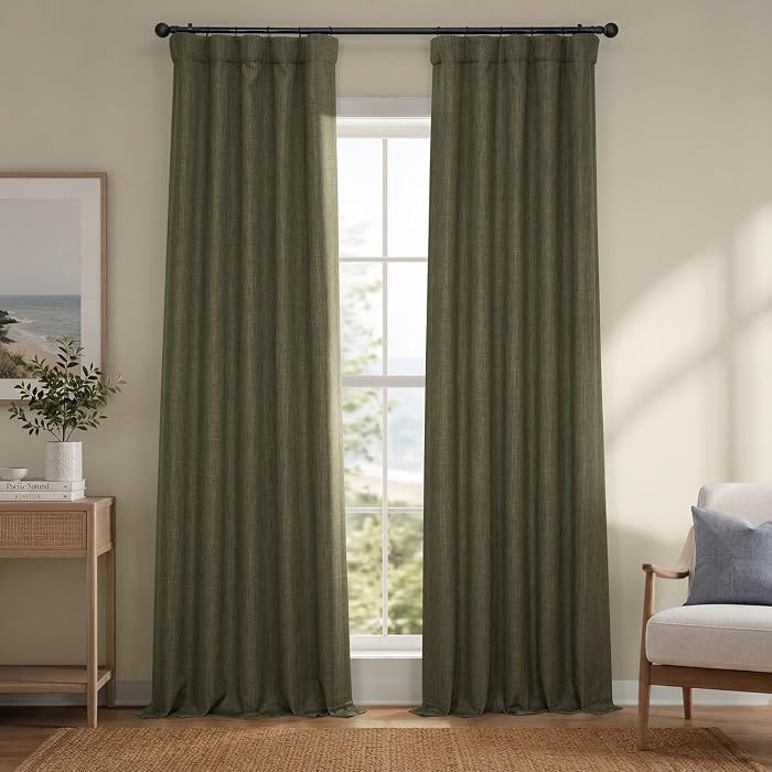 Faux Linen Curtains for Living Room (1 Panel) - 50W X 84L, Khaki Green | Amazon (US)