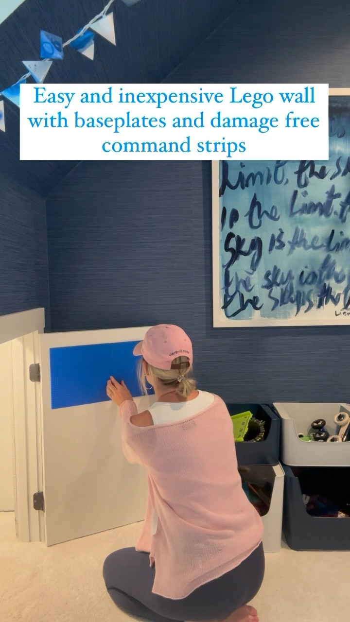 Easy and inexpensive Lego wall with baseplates and damage free command strips.

Great for small spaces or rented place that you don’t want to damage the  wall!

#LTKKids
