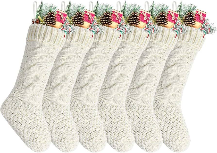 Kunyida Pack 6,18" Unique Ivory White Knit Christmas Stockings | Amazon (US)