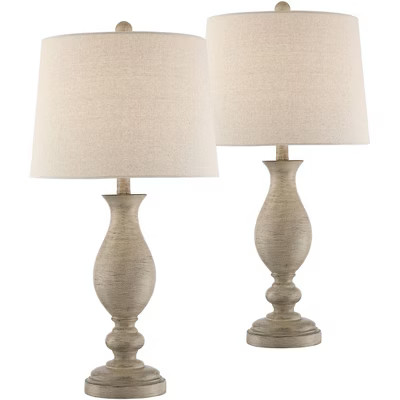 Regency Hill Country Cottage Table Lamps Set of 2 Cream Wood Oatmeal Drum Shade for Living Room F... | Target