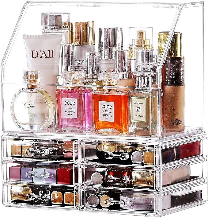Cq acrylic Clear Makeup Organizer And Storage With Lid Stackable X Large Waterproof Dustproof Ski... | Amazon (US)