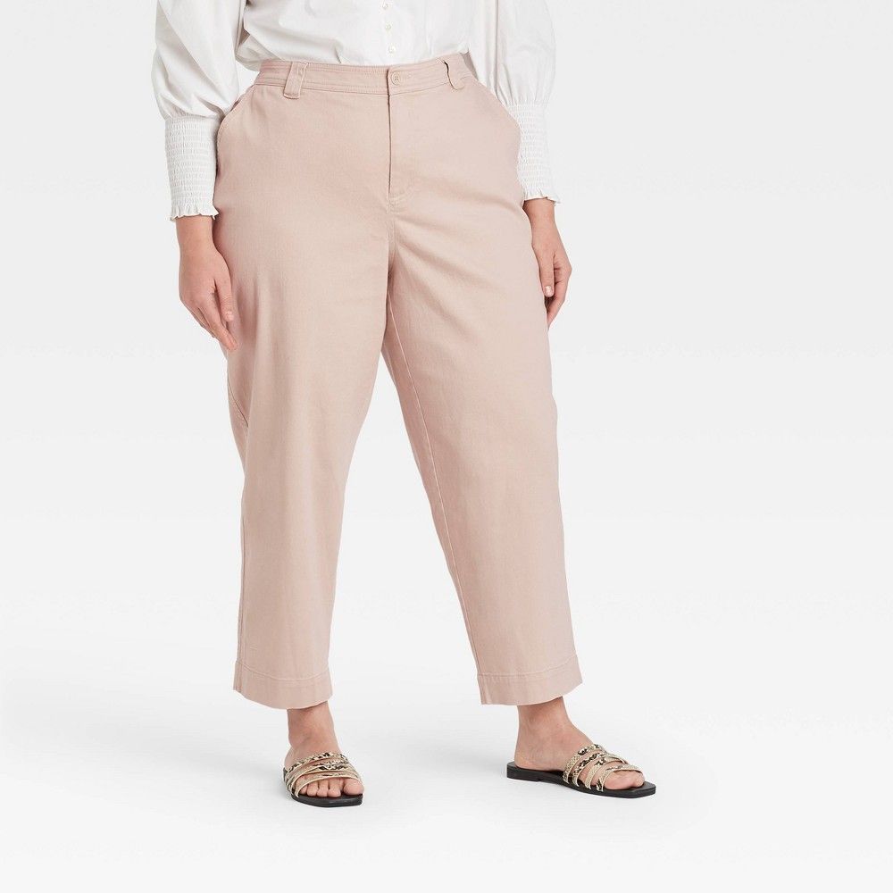 Women's Plus Size High-Rise Straight Leg Ankle Pants - A New Day Light Brown 14W | Target