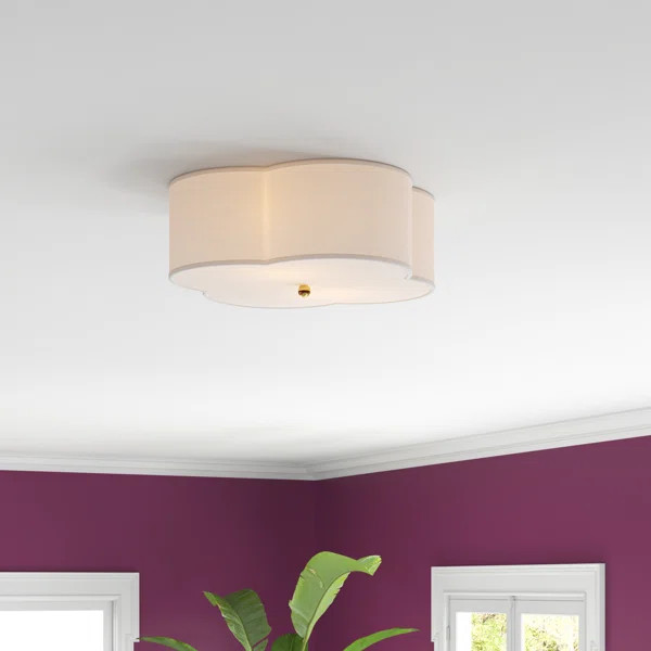 Alice 2-Light 17"W Dimmable White Fabric Flush Mount | Wayfair North America