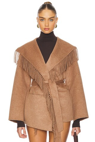 SIMKHAI Rowen Fringe Lapel Jacket in Camel from Revolve.com | Revolve Clothing (Global)