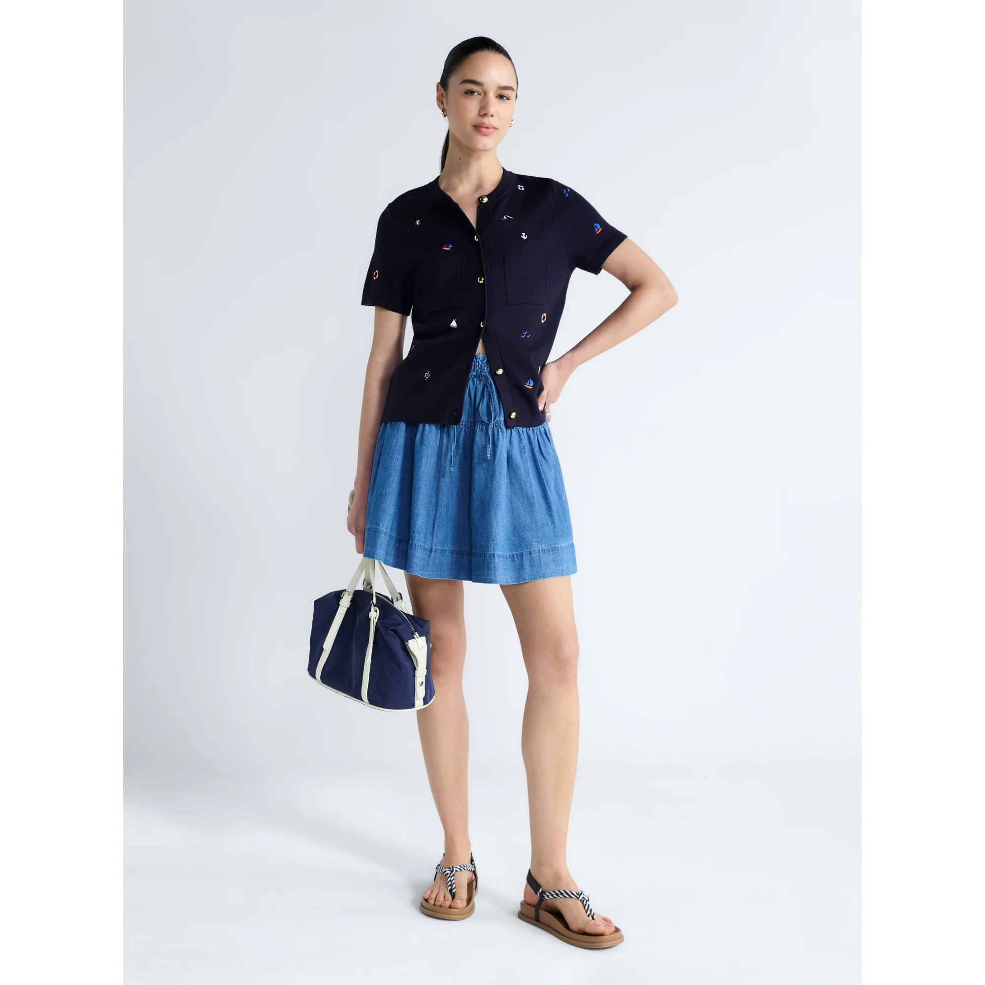 Free Assembly Women's and Women's Plus Embroidered Cardigan Sweater with Short Sleeves, Sizes XS-... | Walmart (US)