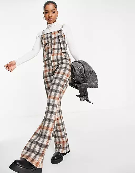 ASOS DESIGN tie front flare overall jumpsuit in check with roll neck top  | ASOS | ASOS (Global)