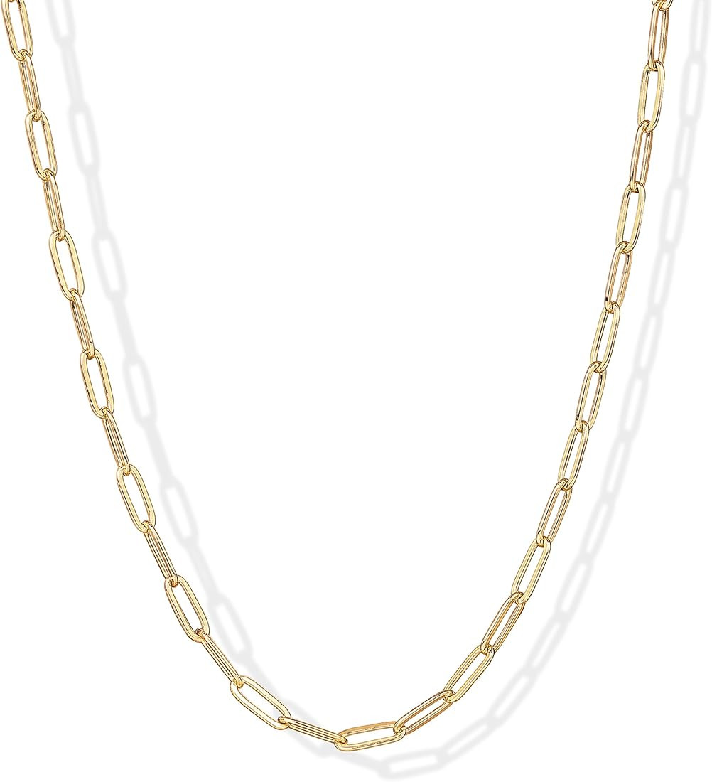 PAVOI 14K Gold Plated Curb Paperclip Box Sphere Bead Snake Herringbone and Figaro Chain Adjustabl... | Amazon (US)