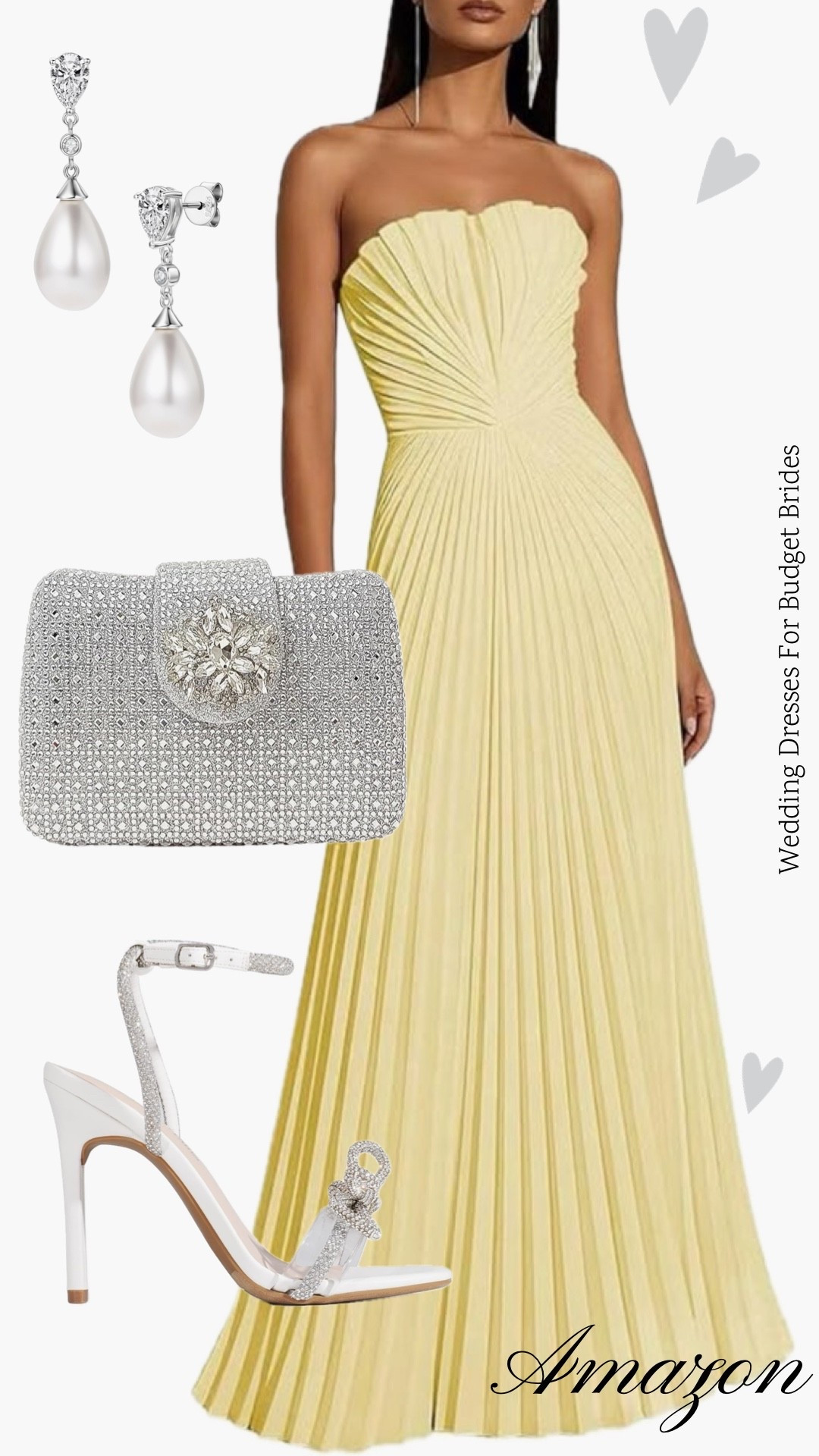Yellow long gown and silver accessories on Amazon for a summer  or early fall wedding.

Special occasion dress, cocktail dress, wedding guest dress, formal dress, yellow full length dress, bridesmaid dress, bridal party dress, Amazon dress.