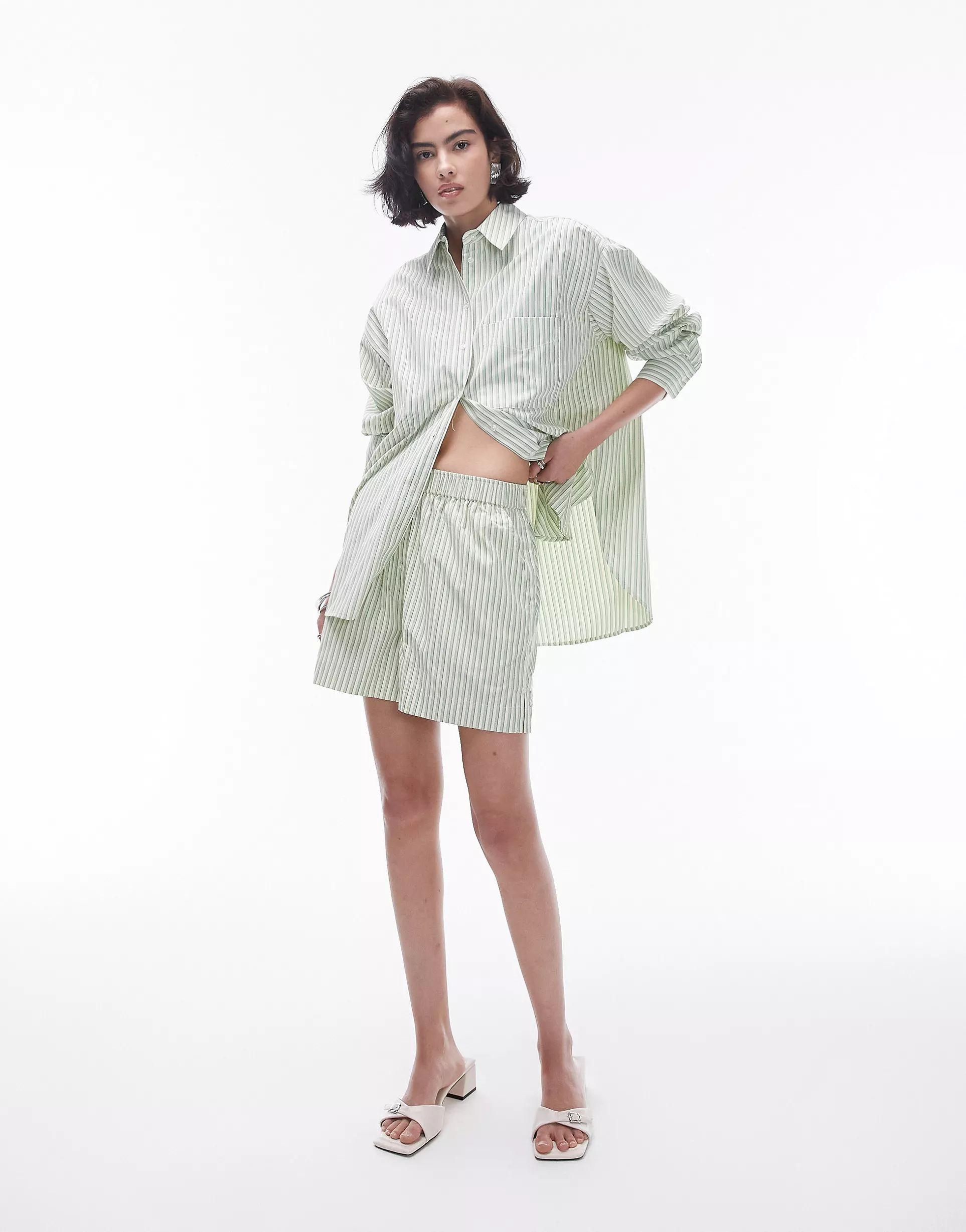 Topshop co-ord oversized stripe shirt in green and cream | ASOS (Global)