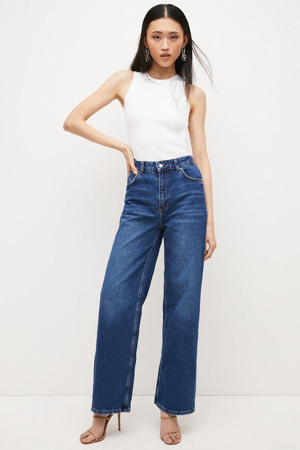 Mid Rise Wide Leg Jeans | Karen Millen US