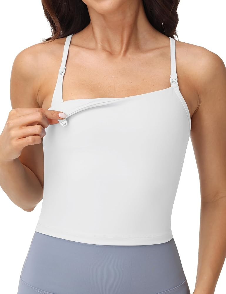 V VOCNI Nursing Tank Tops Y Back Spaghetti Straps Racerback Built in Bra Crop Tank Breastfeeding ... | Amazon (US)