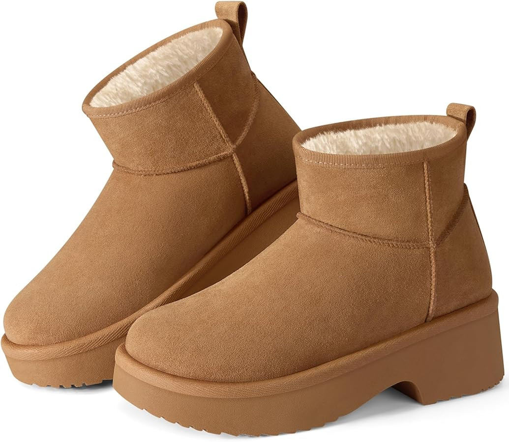 SHIBEVER Winter Ankle Boots Women Platform Suede Snow Booties Warm Fur Anti-Slip Waterproof Comfo... | Amazon (US)