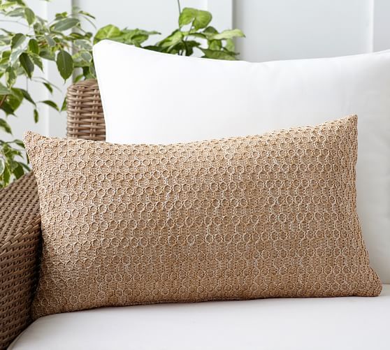 Honeycomb Faux Natural Fiber Indoor/Outdoor Lumbar Pillow | Pottery Barn (US)