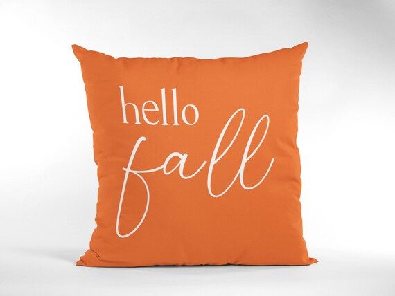 Hello Fall Pillow, Orange Fall Throw Pillow for Porch, Outdoor Fall Pillows, Front Porch Pillow f... | Etsy (US)
