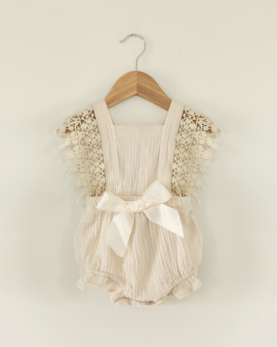 Boho Lace Romper in Cream Cake Smash Outfit Boho Baby Girl | Etsy | Etsy (US)