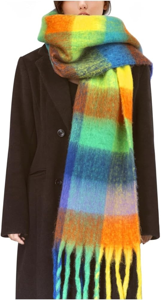 Womens Scarf Winter Big Colorful Checked Thick Warm Soft Scarves Casual Tassel Blanket Scarf | Amazon (US)