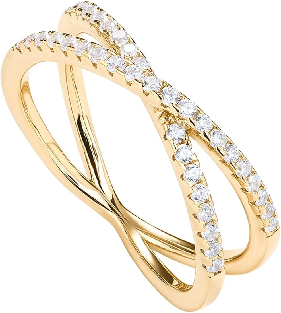 PAVOI 14K Gold Plated X Ring Simulated Diamond CZ Criss Cross Ring for Women | Amazon (CA)