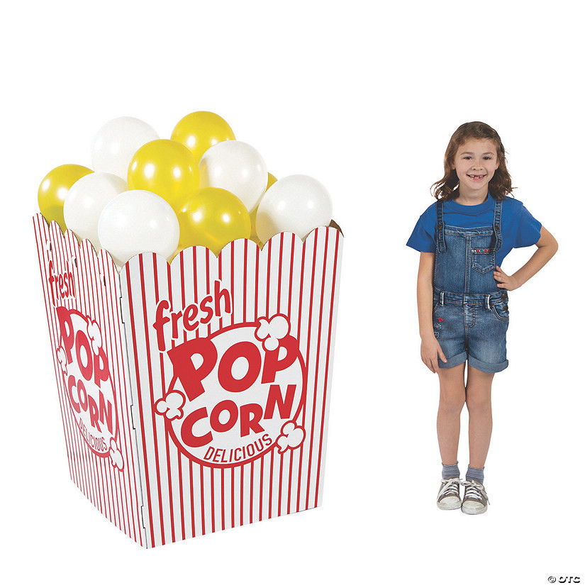28 3/4" x 37 3/4" 3D Popcorn Box Striped Red & White Cardboard Stand-Up | Oriental Trading Company