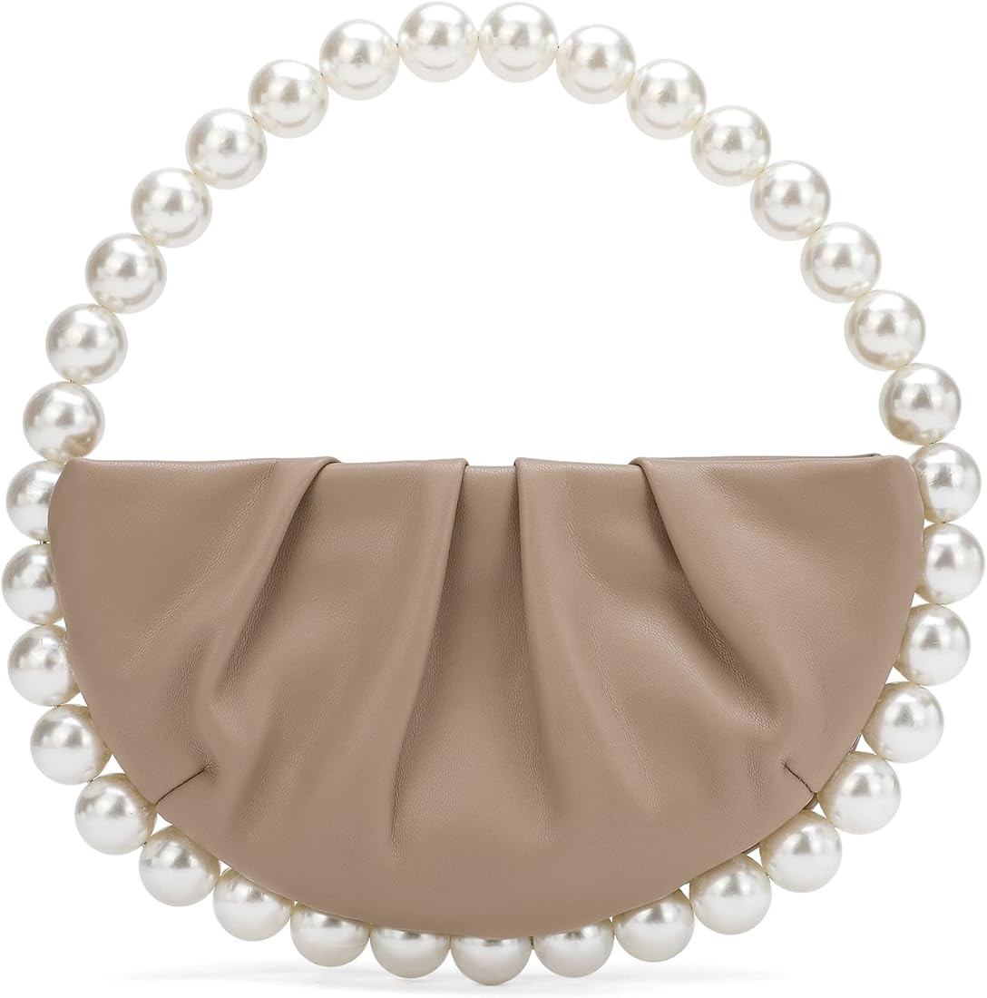 Pearl Soft Face Pleated Handbag Advanced Evening Bag Party Prom Bride Purse Phone Clutch Purse | Amazon (US)