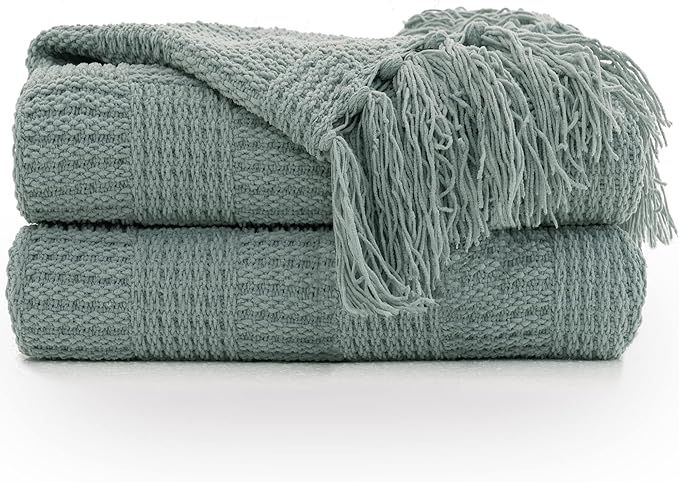 RECYCO Chenille Throw Blanket for Couch, Soft Silky Throw Blankets with Tassels Cozy Farmhouse Li... | Amazon (US)